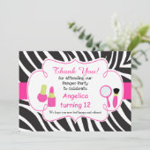 Zebra Print Geburtstag Pamper Party Danke Karte (Stehend Vorderseite)