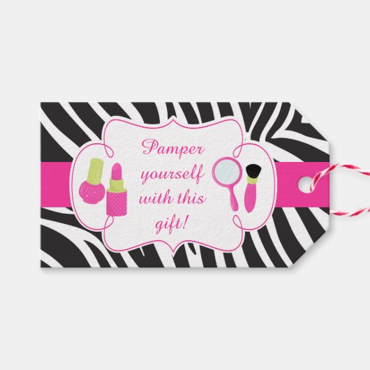 Zebra Print Geburtstag Pamper Party Geschenkanhänger (Vorderseite (Horizontal))