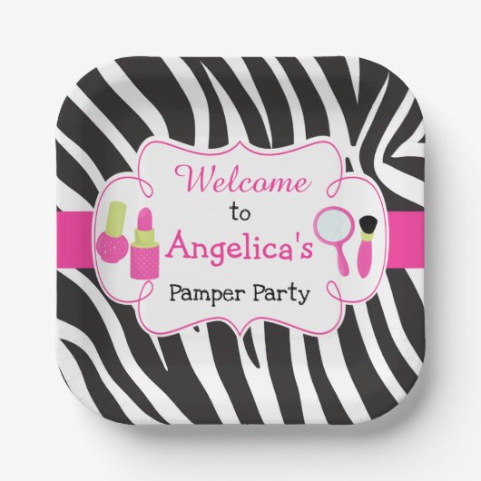 Zebra Print Geburtstag Pamper Party Pappteller (Vorderseite)