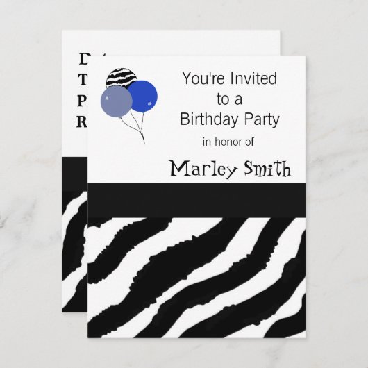 Zebra Print Geburtstagseinladung Einladung (Vorne/Hinten)