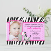 Zebra Print Geburtstagsparty Einladungen (Stehend Vorderseite)