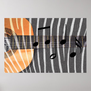 Zebra Print Gitarre mit Anmerkungen Poster