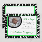 Zebra Print Green Birth Ankündigungen (Vorne/Hinten)