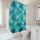 Zebra Print Hearts Aquamarin White Monogram Duschvorhang (Beispiel)
