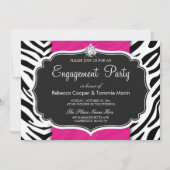 Zebra Print Hot Pink Diamond Engagement Party Einladung (Vorderseite)