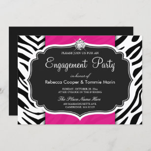 Zebra Print Hot Pink Diamond Engagement Party Einladung
