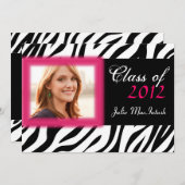 Zebra Print Hot Pink Foto Abschluss Einladung (Vorne/Hinten)