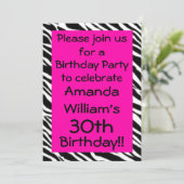 Zebra Print Hot Pink Geburtstagsparty Einladung (Stehend Vorderseite)