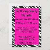 Zebra Print Hot Pink Geburtstagsparty Einladung (Rückseite)