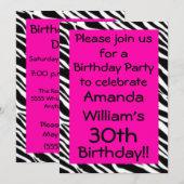 Zebra Print Hot Pink Geburtstagsparty Einladung (Vorne/Hinten)