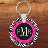 Zebra Print Hot Pink Lace Monogram Personalisiert Schlüsselanhänger (Vorderseite)