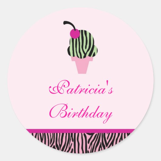 Zebra Print Ice Cream Gefallen Sticker (Vorderseite)