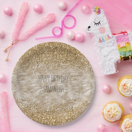 Zebra Print Imitate Gold Glitzer Pappteller (Party)