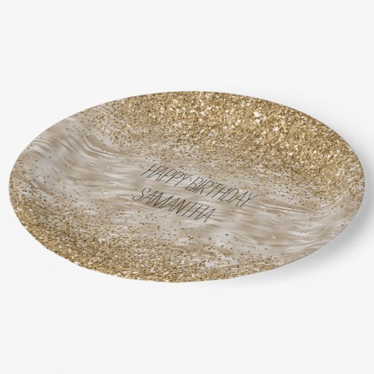 Zebra Print Imitate Gold Glitzer Pappteller (Schrägansicht)
