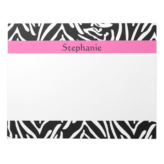 Zebra Print in personalisiert Schwarz, Weiß und He Notizblock (Vorderseite)