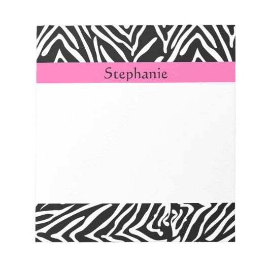Zebra Print in personalisiert Schwarz, Weiß und He Notizblock (Vorderseite)