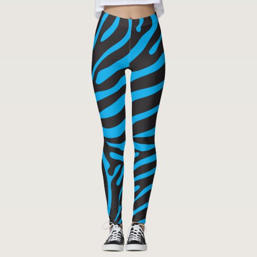 Zebra Print in Schwarz und Türkis Leggings (Vorderseite)