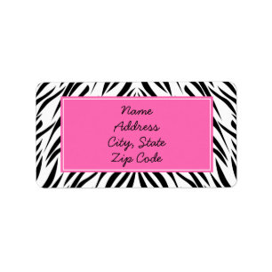 Zebra Print in Schwarz und Weiß und Hot Rosa Adressaufkleber