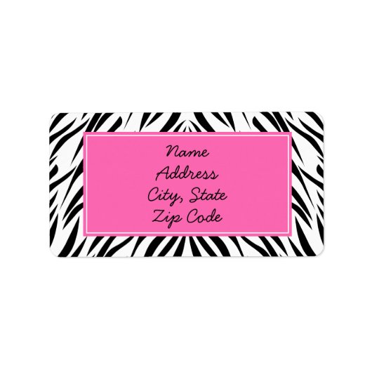 Zebra Print in Schwarz und Weiß und Hot Rosa Adressaufkleber (Vorne)