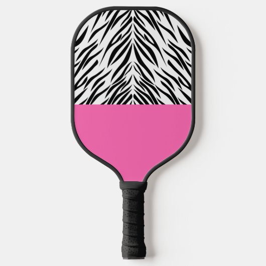 Zebra Print in Schwarz und Weiß und Hot Rosa Pickleball Schläger (Vorderseite)