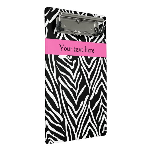 Zebra Print in Schwarz, Weiß und Heiß-Rosa Mini Klemmbrett (Schrägansicht)