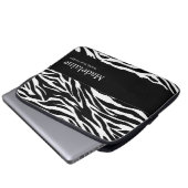 Zebra Print in Schwarzweiß mit Namen Laptopschutzhülle (Vorne Knopf)