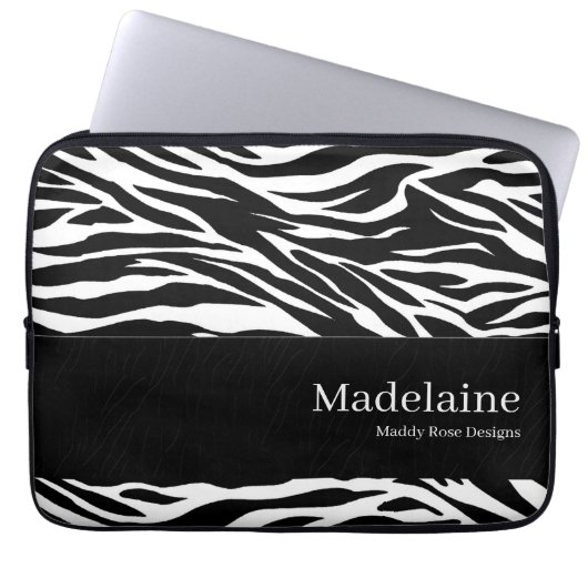 Zebra Print in Schwarzweiß mit Namen Laptopschutzhülle (Vorderseite)
