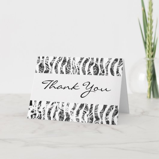 Zebra Print Lace Overlay Thank You Card Dankeskarte (Vorderseite)
