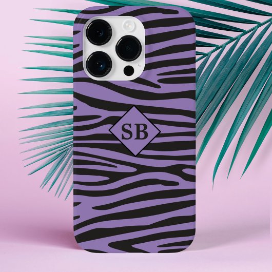 Zebra Print Lila Black Stripes Mit Monogramm Case-Mate iPhone Hülle
