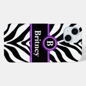 Zebra Print Lila Lace Monogram Name Case-Mate iPhone Hülle (Rückseite (Horizontal))