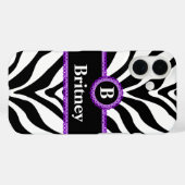 Zebra Print Lila Lace Monogram Name Case-Mate iPhone Hülle (Rückseite (Horizontal))