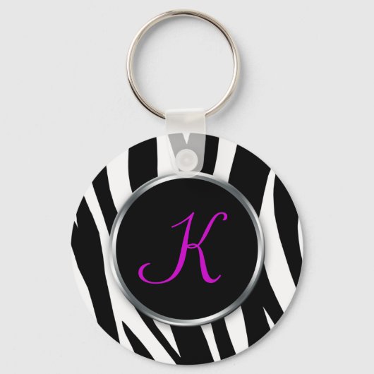 Zebra Print : Lila Monogramm : Schlüsselanhänger (Vorderseite)
