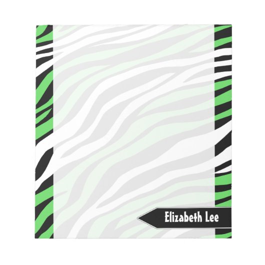 Zebra Print Lime Green Mix Personalisiert Notepad Notizblock (Vorderseite)