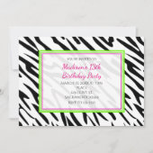 Zebra Print Lime Green und Pink Party Einladungen (Vorderseite)