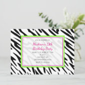 Zebra Print Lime Green und Pink Party Einladungen (Stehend Vorderseite)