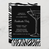 Zebra print martini bachelorette einladung (Vorne/Hinten)