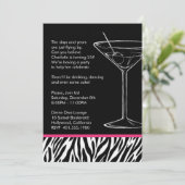Zebra Print martini Geburtstagsparty Einladung (Stehend Vorderseite)