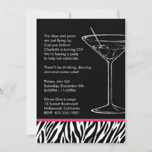 Zebra Print martini Geburtstagsparty Einladung