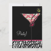 Zebra Print Martini Geburtstagsparty Einladung (Rückseite)