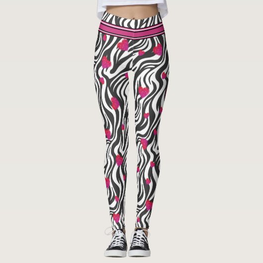 Zebra Print mit heißen rosafarbenen Funkeln Leggings (Vorderseite)
