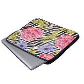 Zebra Print mit schick rosa und Lila floralen Laptopschutzhülle (Vorne Knopf)