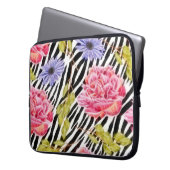 Zebra Print mit schick rosa und Lila floralen Laptopschutzhülle (Vorderseite Links)