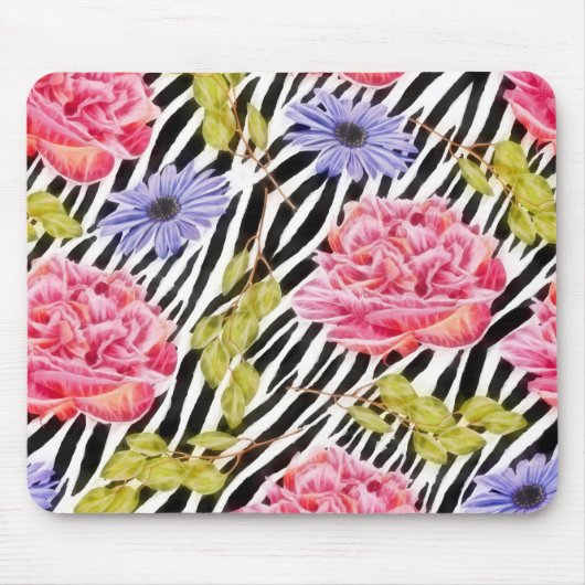 Zebra Print mit schick rosa und Lila floralen Mousepad (Vorne)