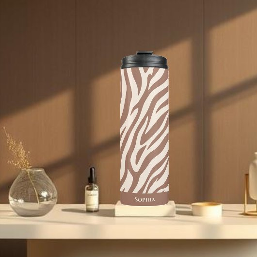 Zebra Print-Mocha Mousse Thermosbecher