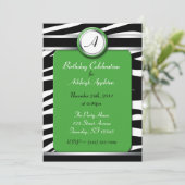 Zebra Print Monogram Green Birthday Einladungen (Stehend Vorderseite)