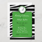 Zebra Print Monogram Green Birthday Einladungen (Vorne/Hinten)