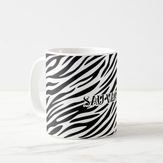 Zebra Print Mug with "Wild" Text Kaffeetasse (Vorderseite Links)