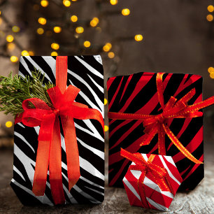 Zebra Print Niedlich Modern Red White Black Christ Geschenkpapier Set