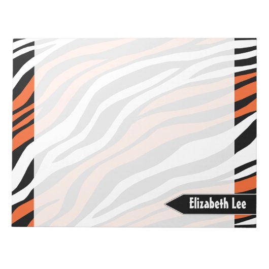 Zebra Print Orange Mix Personalisiert Notepad Notizblock (Vorderseite)