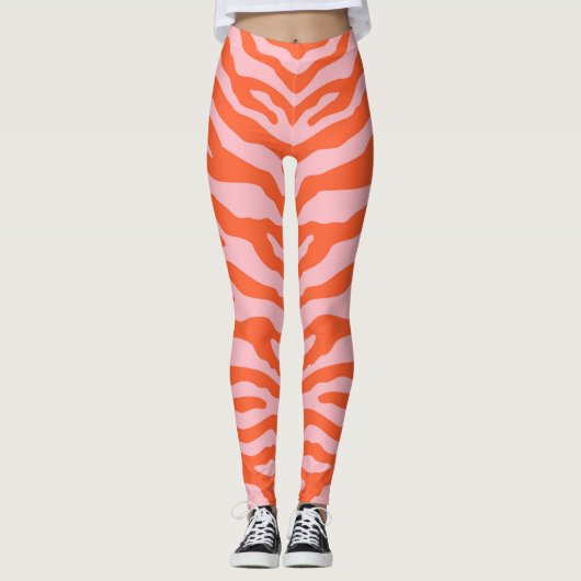 Zebra Print Orange und Pink Leggings (Vorderseite)